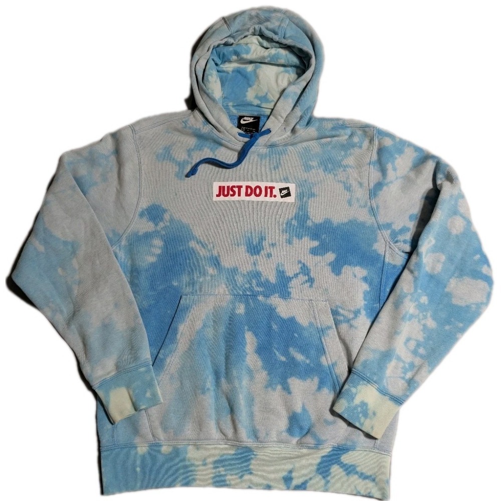 Nike Sportswear Just Do It Tie Dye Pullover Hoodie Blue White Fleece Womens S
